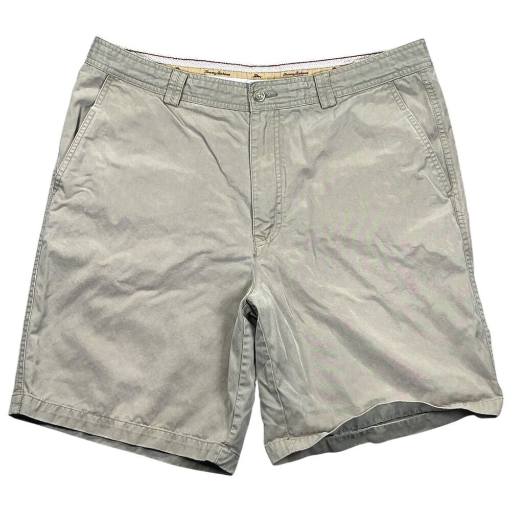 Tommy Bahama Men’s Tencel Cotton Shorts Size 35 Khaki Flat Front Minor Snags